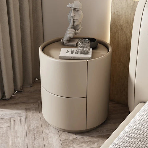 Home Living Room Sofa Side Cabinet, Creative Round Solid Wood Bedside Table, New Simple Modern Small Bedroom Storage Cabinet