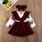 Newborn Baby Girl Clothes Set Floral Bodysuit Romper Jumpsuit Tops T Shirt Suspender Skirts Bow Headband Outfit