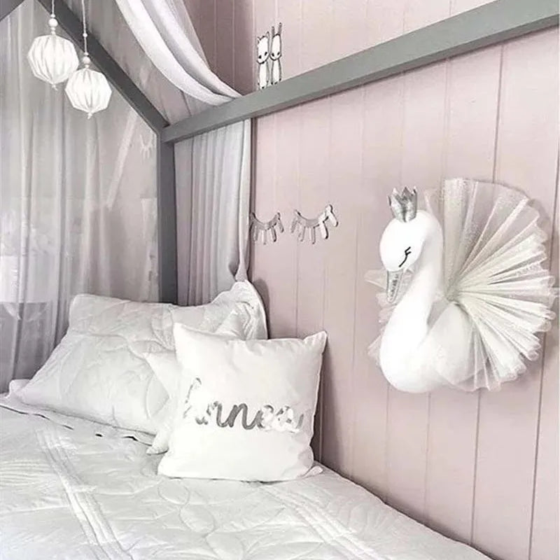 Kids Room Decoration 3D Animal Heads Swan Wall Hanging Decor For Children Room Nursery Room Decoration Soft Install Game House