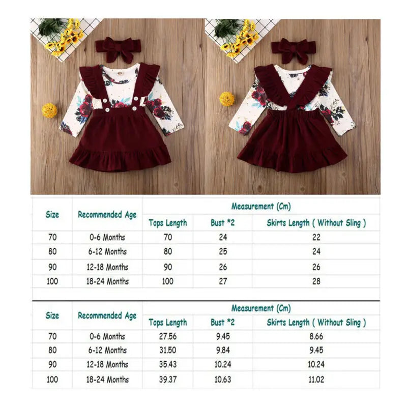 Newborn Baby Girl Clothes Set Floral Bodysuit Romper Jumpsuit Tops T Shirt Suspender Skirts Bow Headband Outfit