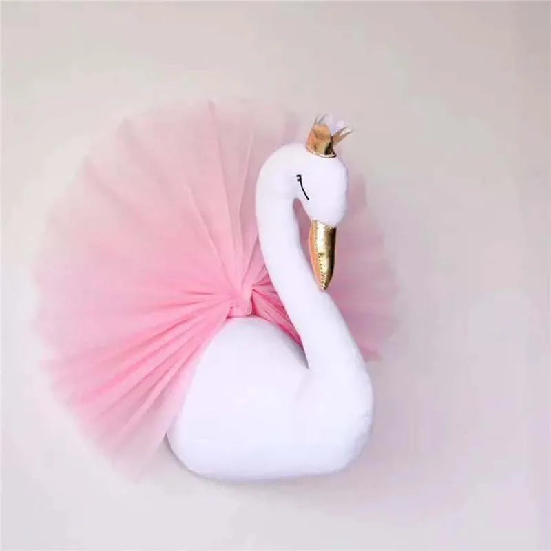 Kids Room Decoration 3D Animal Heads Swan Wall Hanging Decor For Children Room Nursery Room Decoration Soft Install Game House