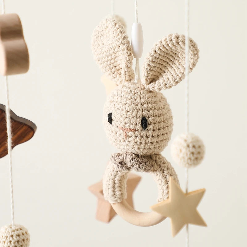Wooden Rattles Toys Baby Crib Mobile Bed Bell Soft Felt Hot Balloon Newborn Music Bed Bell Hanging Toys Crib Bracket Baby Gifts