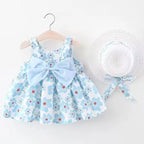 0-3-Year-Old Baby Clothes Summer Seaside Vacation Children's Dress Floral Sleeveless Bow Girl Princess Dress+Hat