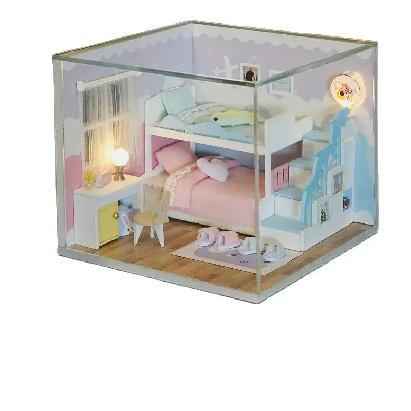 Baby House Kit Mini DIY Handmade 3D Puzzle Assembly MagicBuilding Model Toys, Home Bedroom Decoration With FurnitureWooden