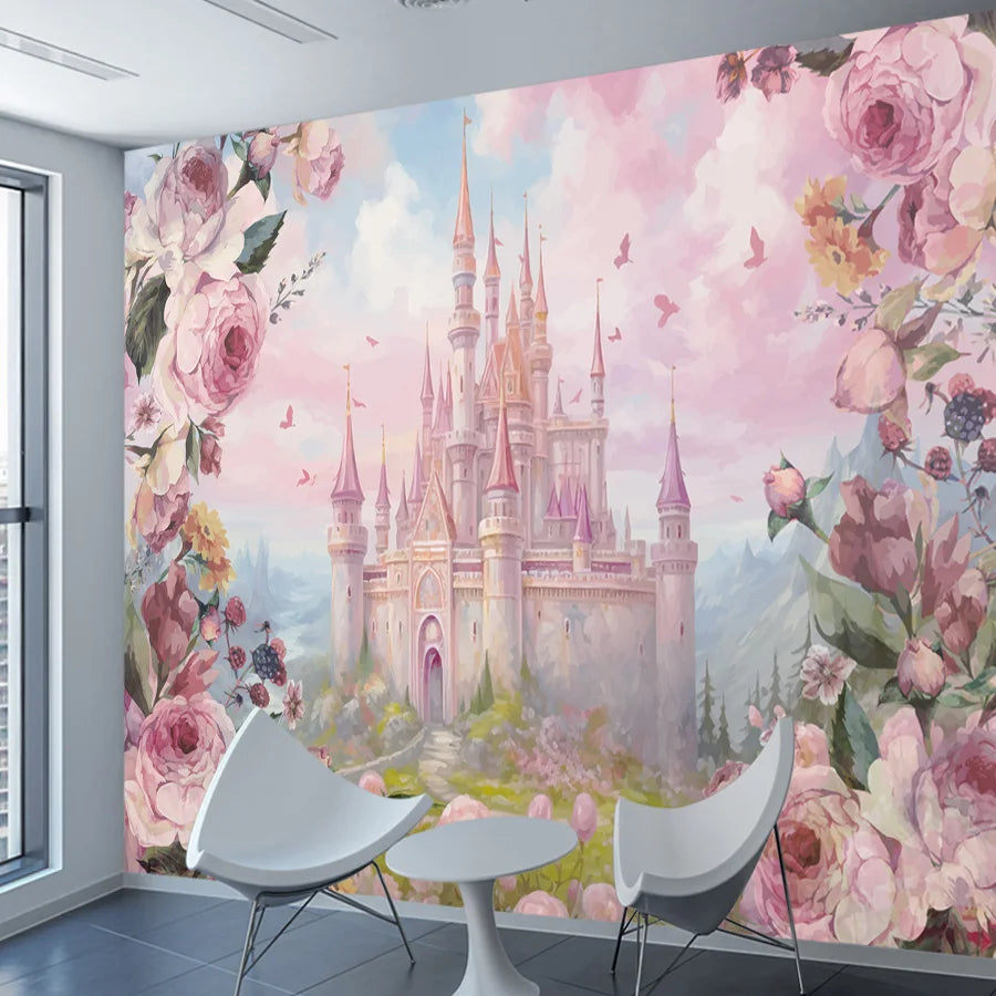 8+ Cartoon Nursery Flower Castle Walls Home Decor Self Adhesive Optional Photo Wallpaper for Bedroom Decoration Kids Baby Mural