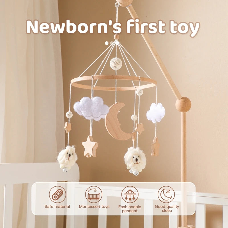 Wooden Rattles Toys Baby Crib Mobile Bed Bell Soft Felt Hot Balloon Newborn Music Bed Bell Hanging Toys Crib Bracket Baby Gifts