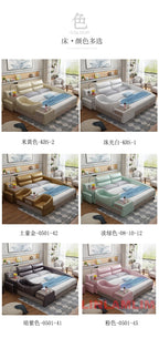 King Size Upholstered Family Bed with Integrated Baby Crib, Drawers, Modern Multifunctional Genuine Leather Platform Bed Frame