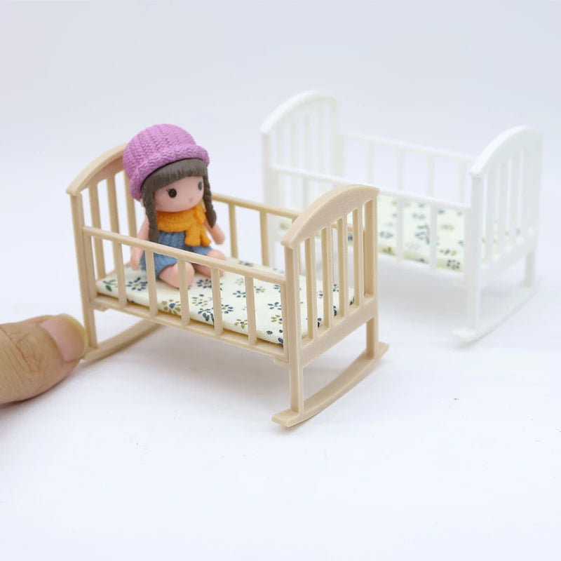 1/12 Dollhouse Mini Cradle Baby Bed Rocking Bed Model Dollhouse Simulation Furniture Decoration Play Toy Dolls House Accessories