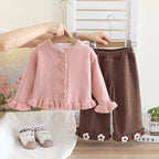 Baby Girls Clothing Sets Spring Autumn Children Casual Clothes Outfits Infant Floral Knitted Coat T Shirt Pants 3 Pieces Suits