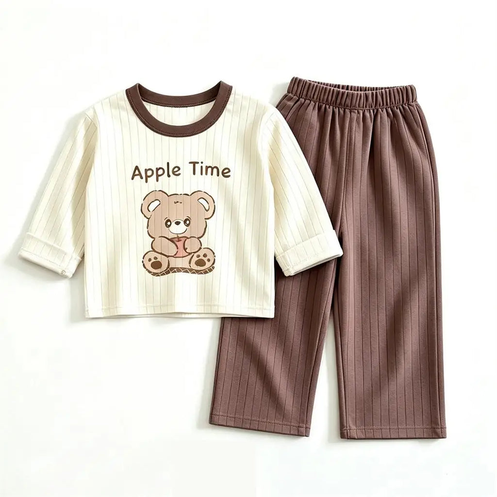 Cute Home Clothes For Baby Boys Girls Long-sleeved Suits Cartoon Tops Solid Color Pants Toddler New Casual Loose Sleepwear