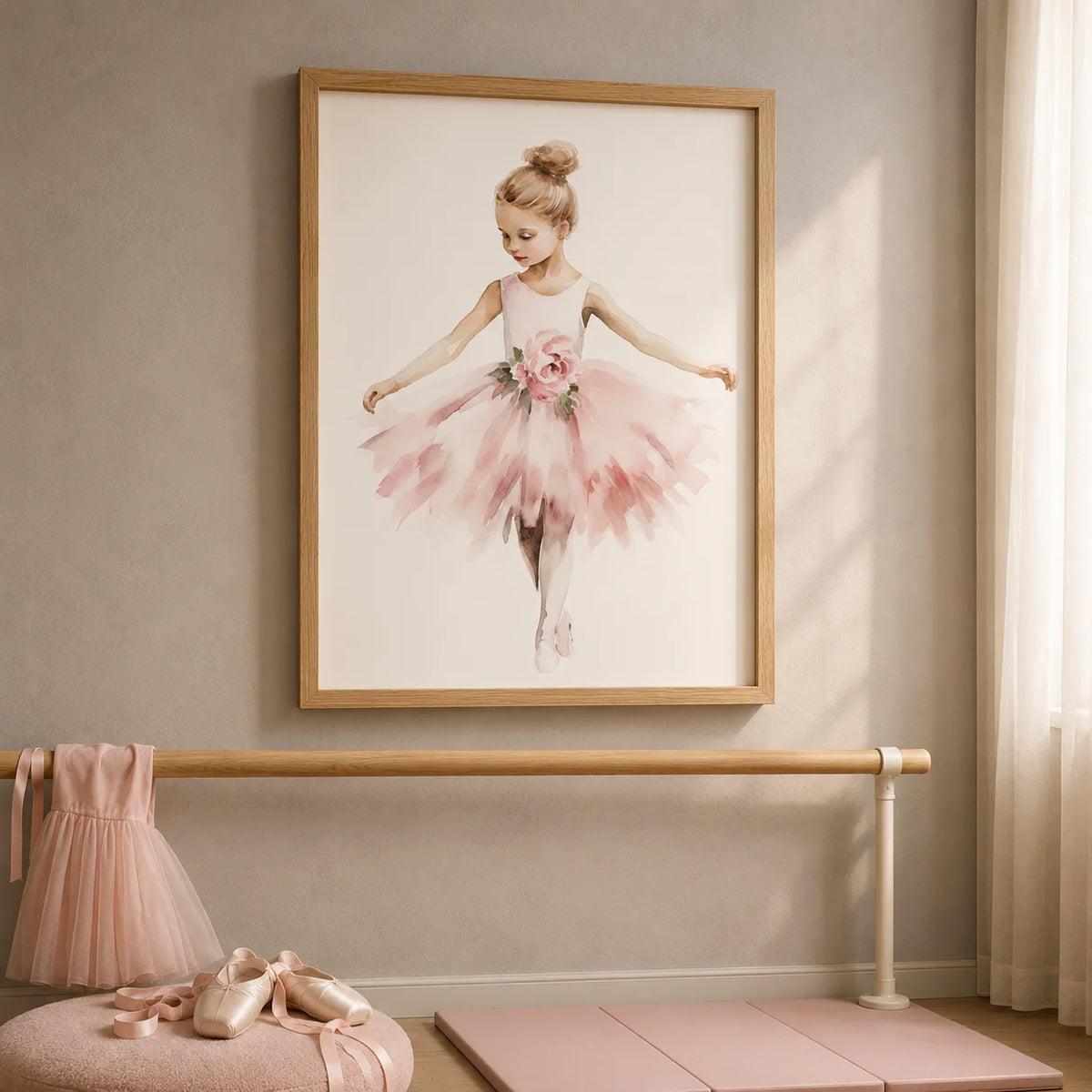 Nursery Wall Art, Nordic Cute Pink Ballet Girl Canvas Painting | Baby Poster for Toddler Kids Room Wall Decor