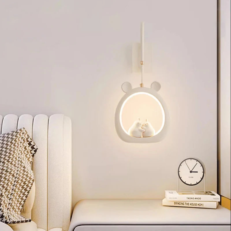 Cute Children's Room Girl Bedroom Wall Lamps Embrace Pear Lamp Creative Cream Style Princess Room Baby Room Bedside Wall Lights
