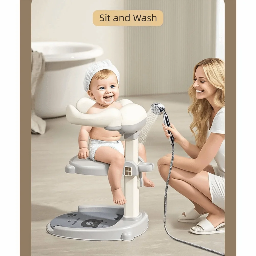 Non-Slip Baby Bath Stand Adjustable Free-Standing Baby Standing Shower Stand Safe Multifunctional Infant Bath Support
