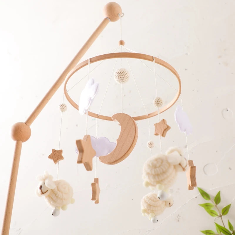 Wooden Rattles Toys Baby Crib Mobile Bed Bell Soft Felt Hot Balloon Newborn Music Bed Bell Hanging Toys Crib Bracket Baby Gifts