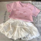 Baby Clothes Set Girls Bow Blouse Suit Children Sweet Top Bud Skirt 2 Pieces Summer New Fashion Short-Sleeved T-Shirt Outfit