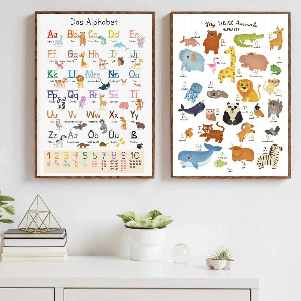 Playroom Nursery ABC Alphabet Numbers Poster Self-adhesive Art Waterproof Paper Sticker Coffee House Bar Room Wall Decor