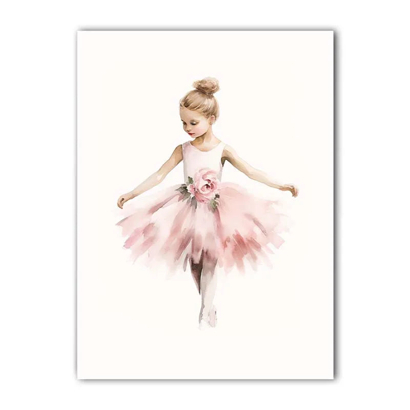 Nursery Wall Art, Nordic Cute Pink Ballet Girl Canvas Painting | Baby Poster for Toddler Kids Room Wall Decor