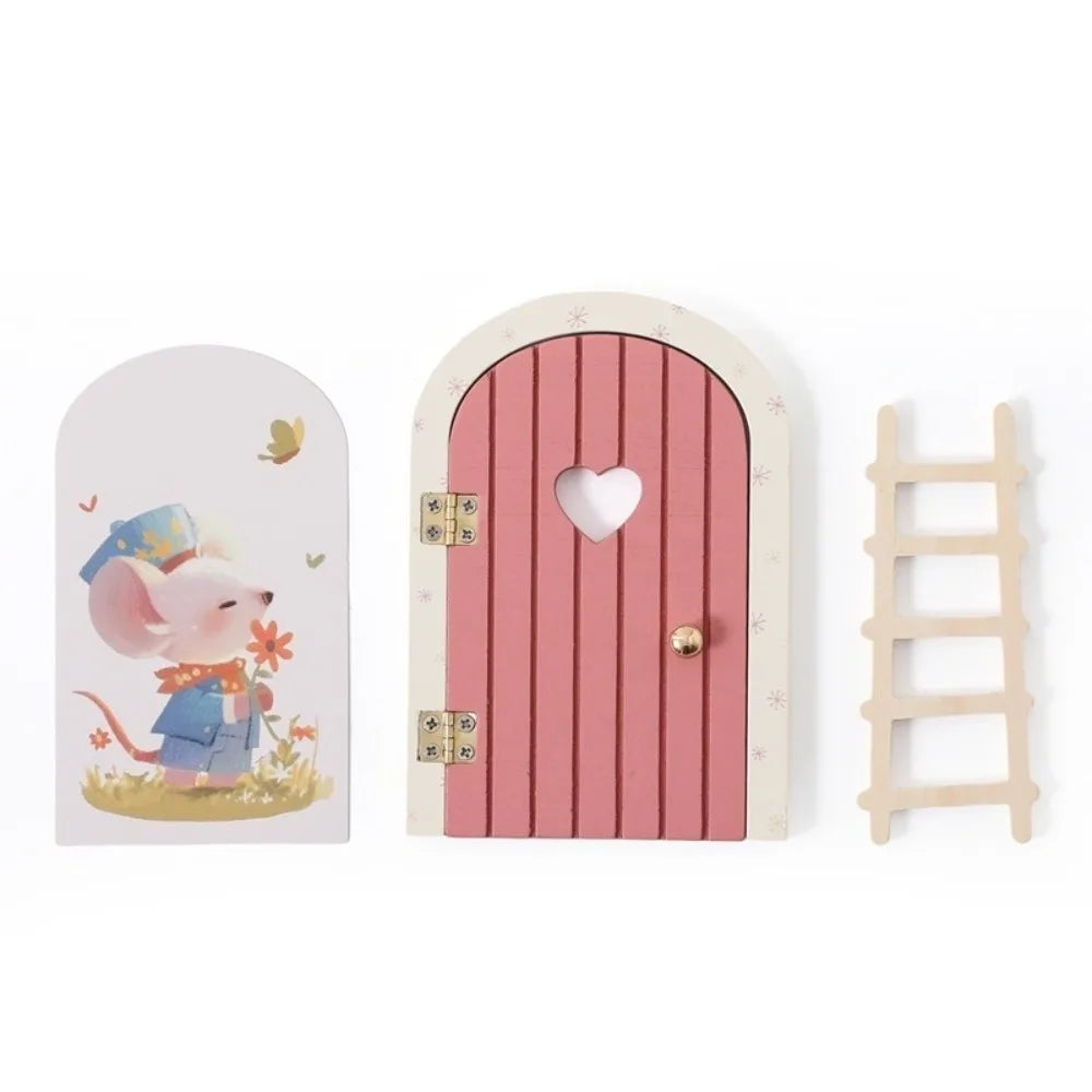 Novelty Glows in The Dark Window Dollhouse Home Decorations Mini Creative Fairy Elf Door Funny Wooden Mouse Hole Nursery Decor