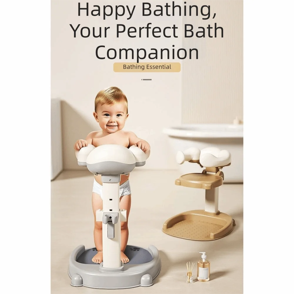 Non-Slip Baby Bath Stand Adjustable Free-Standing Baby Standing Shower Stand Safe Multifunctional Infant Bath Support