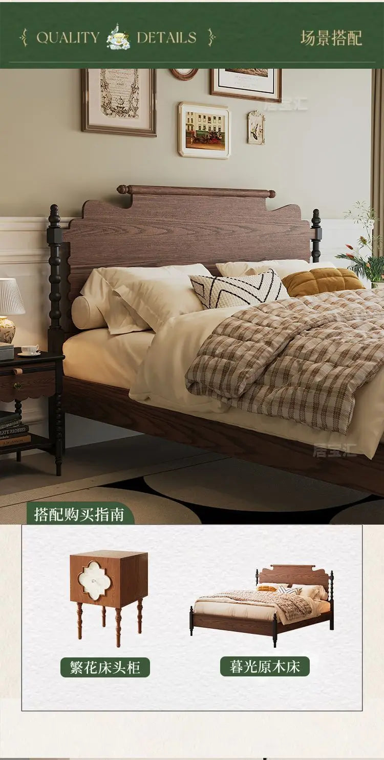 High-end Luxury Antique Bedside Table Ash Wood Artistic Four-leaf Clover Sofa Side Cabinet Bedroom Bedside Cabinet