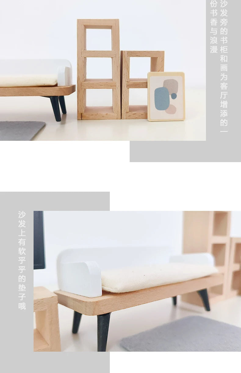 Nordic style villa, dollhouse, children's play, mini simulation furniture, bedroom, kitchen, wooden toys, boys and girls