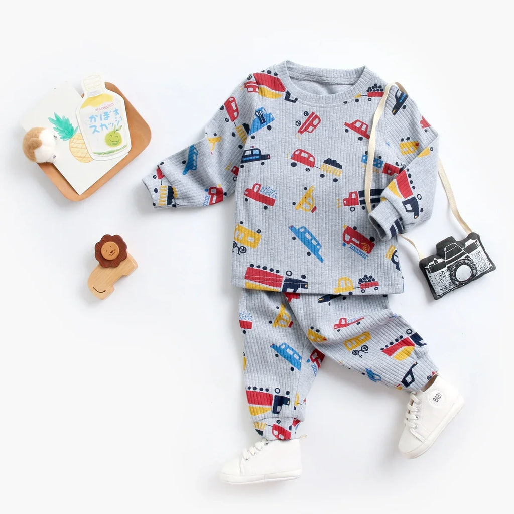 Baby Clothes Sets Cute Autumn Animal Pattern Kids Tops + Long Pants Cotton Casual 2pcs