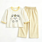 Cute Home Clothes For Baby Boys Girls Long-sleeved Suits Cartoon Tops Solid Color Pants Toddler New Casual Loose Sleepwear