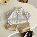 Summer baby boys clothes outfits sets bow tie check shirt shorts suits for infant boys clothing 1 year birthday gentleman sets