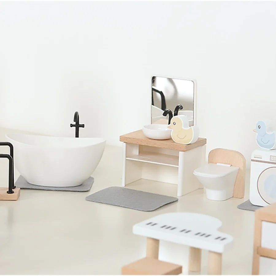 Nordic style villa, dollhouse, children's play, mini simulation furniture, bedroom, kitchen, wooden toys, boys and girls