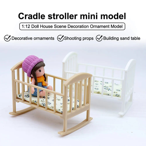1/12 Dollhouse Mini Cradle Baby Bed Rocking Bed Model Dollhouse Simulation Furniture Decoration Play Toy Dolls House Accessories