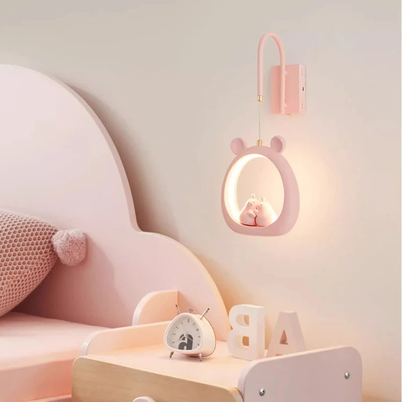 Cute Children's Room Girl Bedroom Wall Lamps Embrace Pear Lamp Creative Cream Style Princess Room Baby Room Bedside Wall Lights