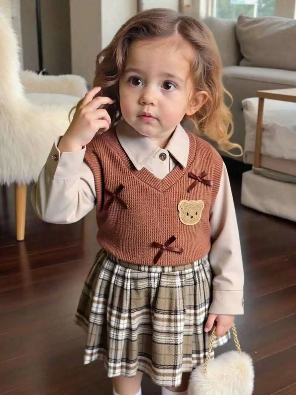 6 9 12 18 24 36 Months Baby Girls Clothing Sets Cute Style Knit Vest + Shirt + Plaid Pleated Skirt 3pcs Baby Suits Kids Clothes