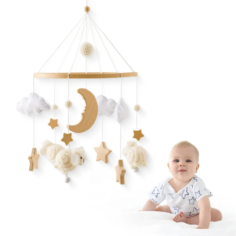 Wooden Rattles Toys Baby Crib Mobile Bed Bell Soft Felt Hot Balloon Newborn Music Bed Bell Hanging Toys Crib Bracket Baby Gifts
