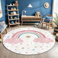 Pastel Dot Rainbow Curve Round Rug Floor Mat Nursery Bedroom Kids Play and Reading Corner Indoor Decor Circle Carpet