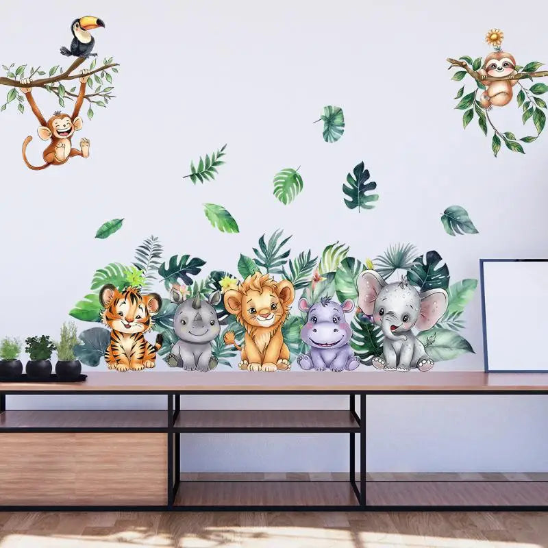 Boys Girls Room Decor Forest Animal Wall Stickers Charming Easy Apply Cartoon Themes