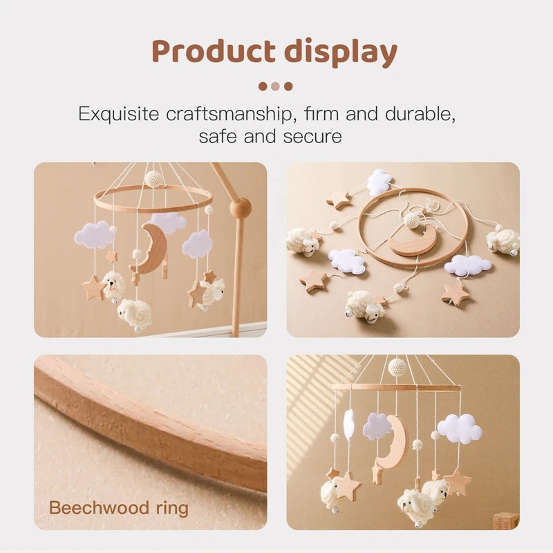Wooden Rattles Toys Baby Crib Mobile Bed Bell Soft Felt Hot Balloon Newborn Music Bed Bell Hanging Toys Crib Bracket Baby Gifts