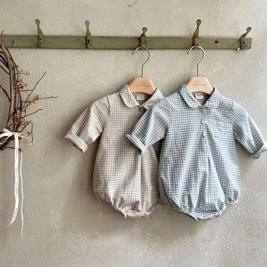 Baby Boys Clothes Girls Plaid Romper Long Sleeve Infant Bodysuit Custumes for Babies Romper Newborn Baby Clothes with Pockets