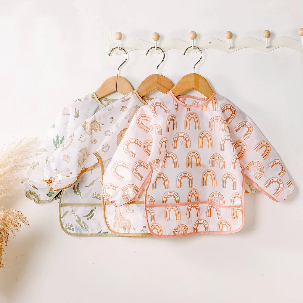 1 PC Waterproof Baby Feeding Bib  Boy Girl Painting Baby's Soft Waterproof Bib Child Meal Eating Apron with Long Sleeves