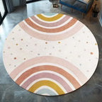Pastel Dot Rainbow Curve Round Rug Floor Mat Nursery Bedroom Kids Play and Reading Corner Indoor Decor Circle Carpet