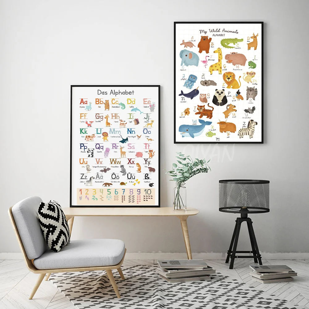 Playroom Nursery ABC Alphabet Numbers Poster Self-adhesive Art Waterproof Paper Sticker Coffee House Bar Room Wall Decor
