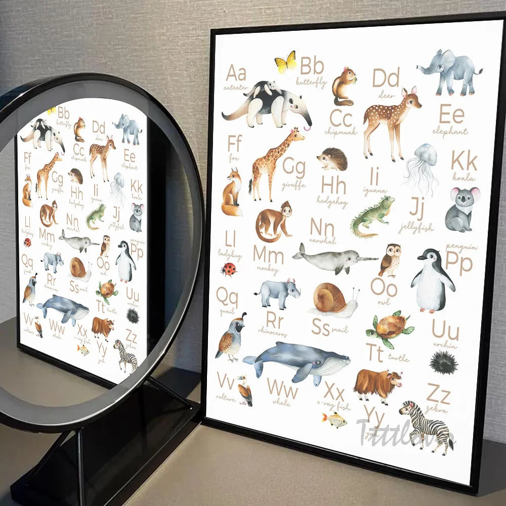 Playroom Nursery ABC Alphabet Numbers Poster Self-adhesive Art Waterproof Paper Sticker Coffee House Bar Room Wall Decor