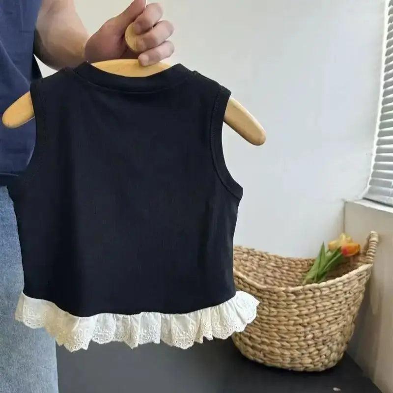 Baby Summer Clothes 2025 Children's Clothing Set Bow Black Sleeveless Vest Top+Pants Two-Piece Outfit Suits Casual Girls Clothes