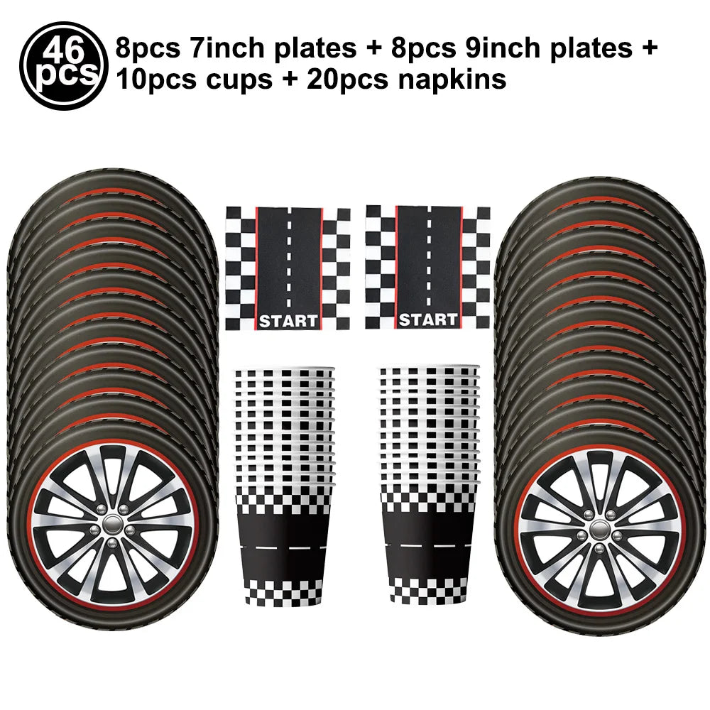 Racing Car Theme Disposable Tablecloth Red Black White Checkered Pattern Boys Kids Birthday Party Decoration Supplies Gifts ﻿