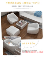 King Size Upholstered Family Bed with Integrated Baby Crib, Drawers, Modern Multifunctional Genuine Leather Platform Bed Frame