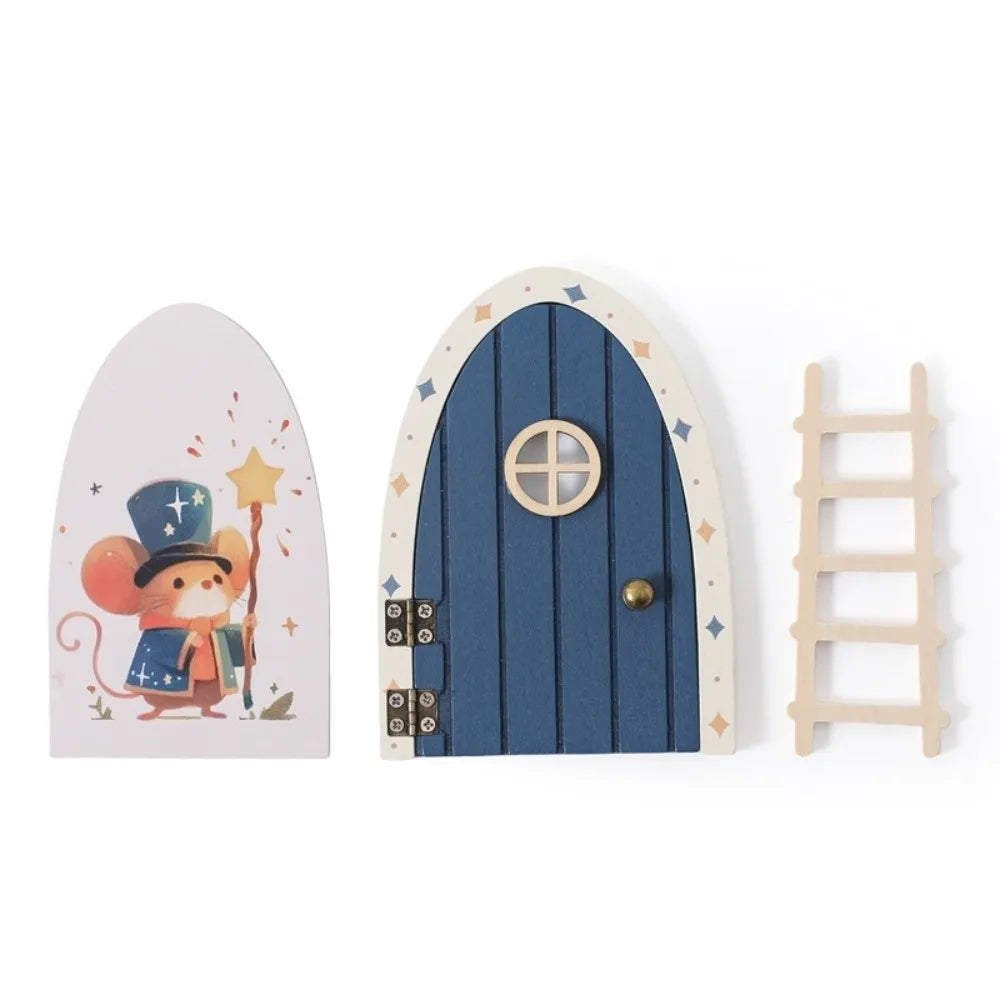 Novelty Glows in The Dark Window Dollhouse Home Decorations Mini Creative Fairy Elf Door Funny Wooden Mouse Hole Nursery Decor
