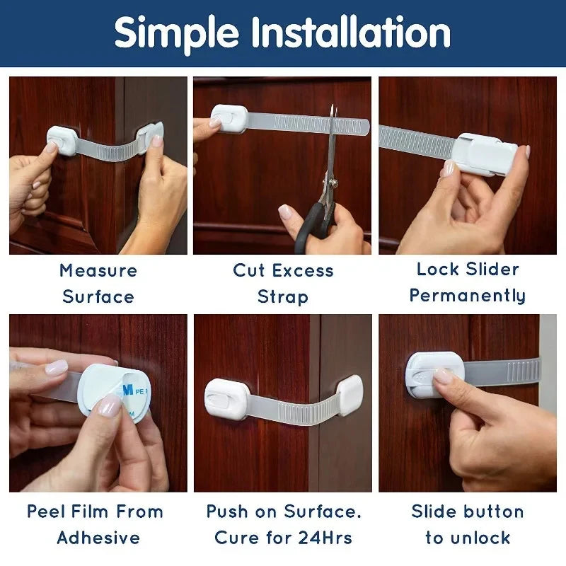 Baby Safety Cabinet Locks Adhesive Child Proofing Latches To Baby Proof Cupboard Drawers Fridge Adjustable Kids Proofing Straps