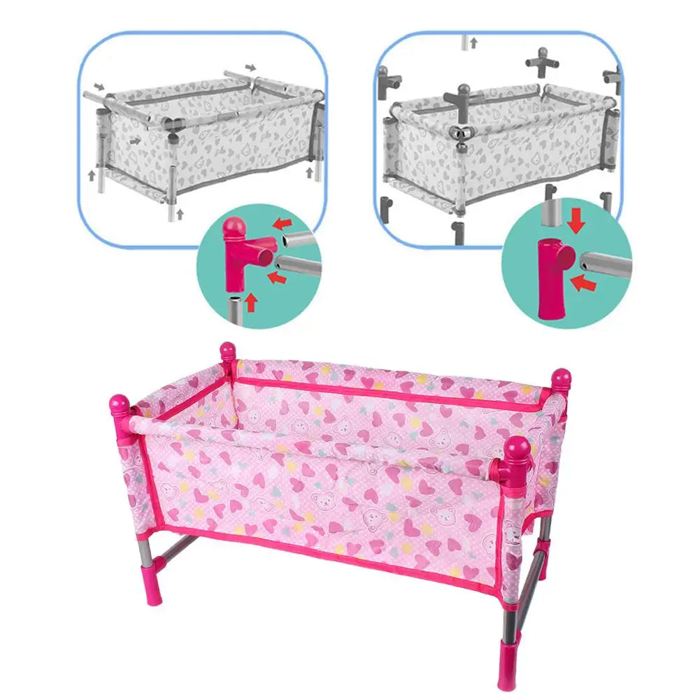 Foldable Doll Crib for Pretend Play
