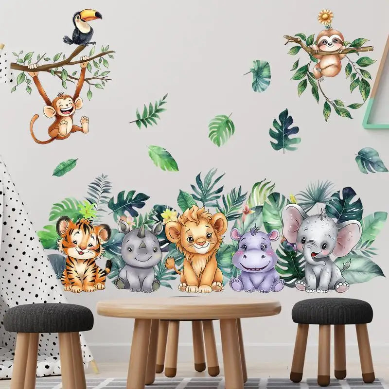 Boys Girls Room Decor Forest Animal Wall Stickers Charming Easy Apply Cartoon Themes