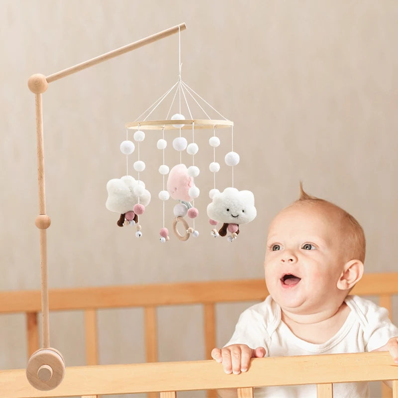 Wooden Baby Crib Mobile with Felt Animals