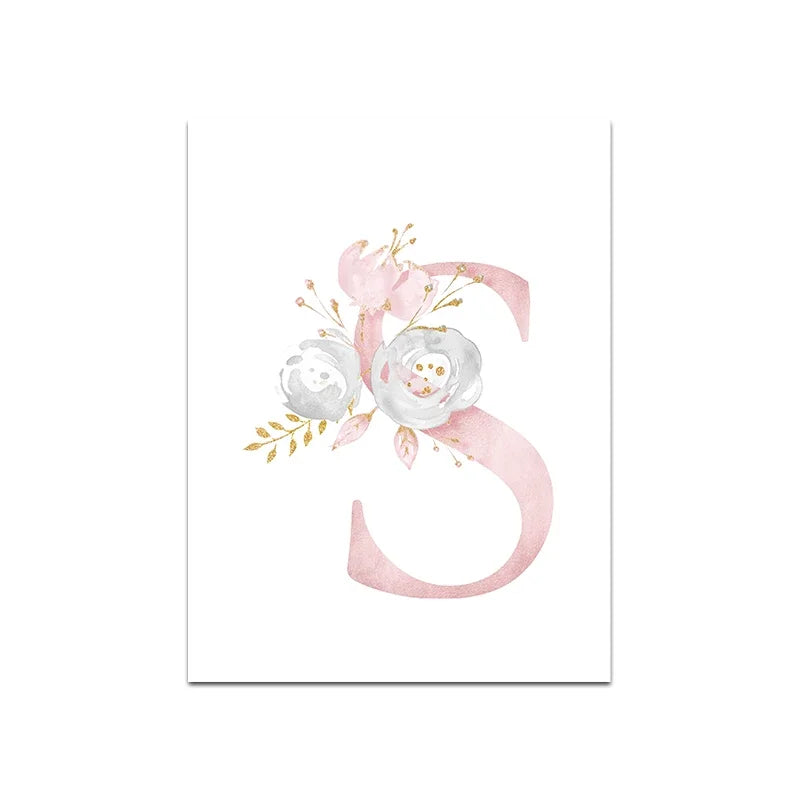 Baby Decoration Bedroom Child Posters Girl's Room Prints Nursery Pink Flower Wall Art Canvas Painting Pictures kids Room Decor